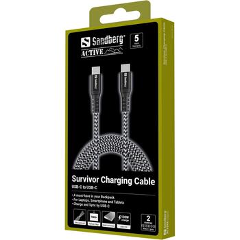 Sandberg USB-C kabelis 441-67, 2m, 100W, USB-C, USB-C, USB 2.0, melns, balts (441-67)