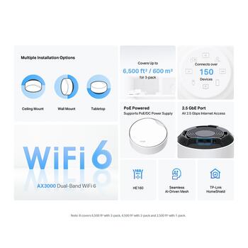 TP-Link Deco X50-PoE (3-Pack) AX3000 Wi-Fi 6 PoE Mesh система 3 устройства 2.5 Gbps Белый (DECOX50-POE(3-PACK))