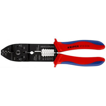 Krimpēšanas knaibles, Knipex, 97 21 215 B SB, neizolētiem spraudņu savienotājiem (platums 6.3 mm), 0.5-2.5 mm², 290 g, 3 krimpēšanas pozīcijas. (97 21 215 B SB)