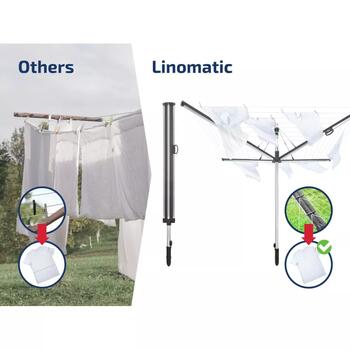 Leifheit veļas žāvētājs rotējošs Linomatic 500 Plus 1085276, 50m, 2,03m, 3,28m, 10 līmeņu augstums, automātiska auklu ievilkšana (1085276)