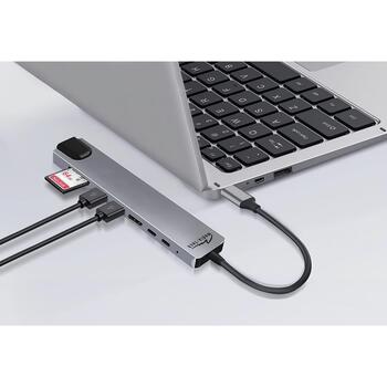 Media-Tech HUB 8 в 1 GIGA LAN MT5046, 100 Вт, 8 портов, 4K HDMI, USB-C PD, алюминиевый корпус (MT5046)