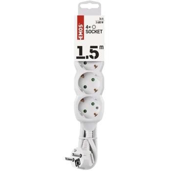 Emos Удлинитель P0421, 1,5 м, 4× 2P + PE, белый, ПВХ, 3680 Вт, защита от детей (P0421)