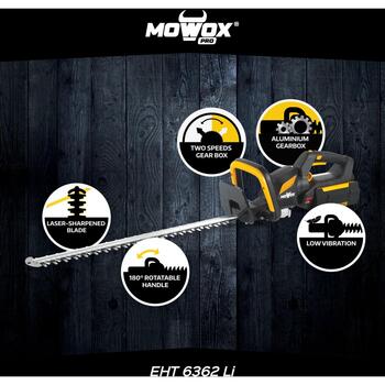 Mowox Trimmeris EHT 6362 Li, 4300/6300rpm, 630mm, Akumulators, Lāzera precizitātes asmeņi, Gredzenveida rokturis (EHT 6362 Li)