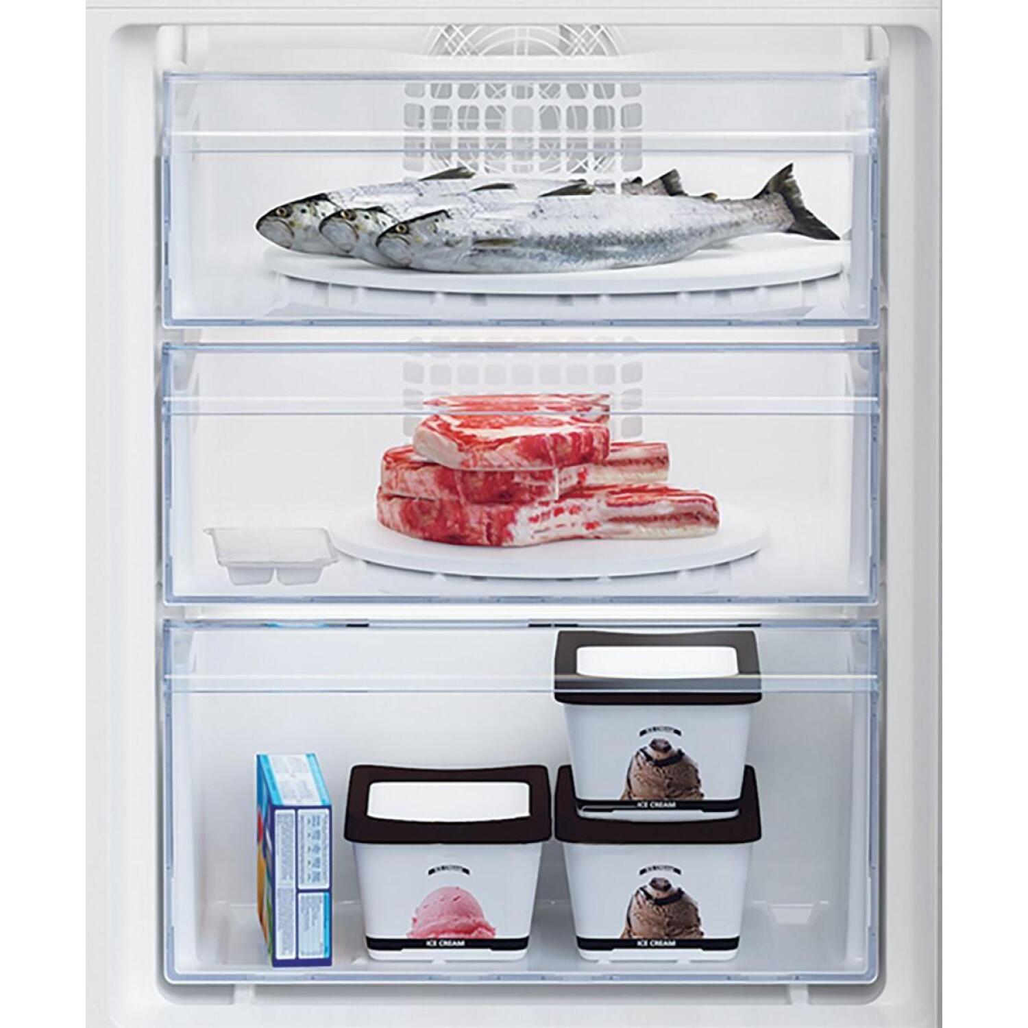 Beko Ledusskapis ar saldētavu BCHA275K41SN, 193L, 69L, 38dB, E, Iebūvējamais, No Frost, 3 saldētavas nodalījumi (BCHA275K41SN)