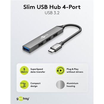 Goobay USB-хаб 74457, USB-C на USB-A, 5 Гбит/с, 4 порта, док-станция, светло-серый (74457)