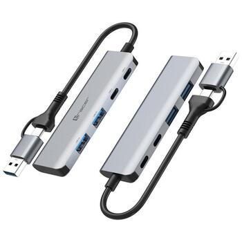Tracer Адаптер 47500 TRAPOD47500, 4 порта, 2xUSB-A (3.0), 2xUSB-C, алюминиевый корпус (TRAPOD47500)