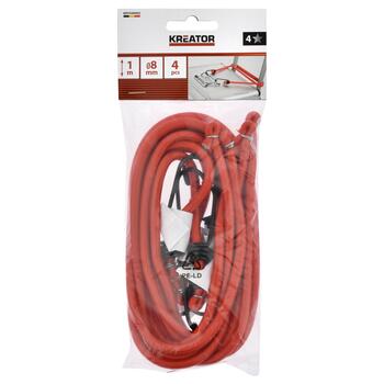 Kreator Bagāžas gumijas KRTH40902, 4 gab, 1000 mm, Ø 8 mm, maks. slodze 7 kg, stiepes izturība 70 kg, tērauda āķi (KRTH40902)