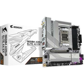 Gigabyte Mātesplate B650M A ELITE AX ICE 1.1, AMD Socket AM5, 12+2+2 fāzes VRM, 4 DIMM DDR5, 2x M.2, 2.5GbE LAN, Wi-Fi 6E (B650M A ELITE AX ICE 1.1)