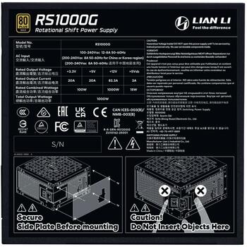 Lian Li Datora barošanas bloks G9P.RS1000G.B000.EU, 1000W, 100-240V, 50/60Hz, 80 PLUS Gold, 1 ventilators, 135mm (G9P.RS1000G.B000.EU)