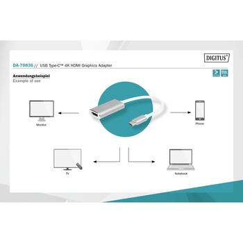 Digitus USB-C 3.2 Gen 1 на HDMI графический адаптер DA-70836, 3840x2160, 60Hz, 1x USB-C, 1x HDMI, алюминиевый корпус, 0,2 м (DA-70836)
