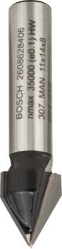 V-gropes frēze HM 60o, l=14 mm,kāts 8mm, Rokas frēzēm, malu frēzēm V VEIDA GROPJU FRĒZE STANDARD FOR WOOD V-GROOVE BIT, 2608628406, BOSCH (2608628406)