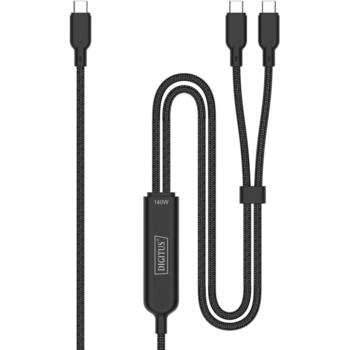 Digitus USB-C кабель для зарядки AK-300170-018-S, 1.8м, 140Вт, 5А, черный, плетеный, USB PD 3.1 (AK-300170-018-S)