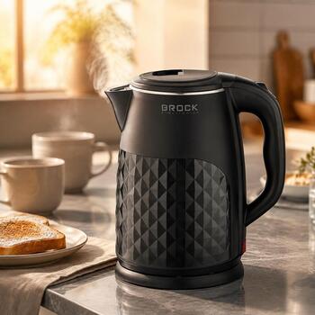 Brock WK 0618 BK elektriskā tējkanna, 1,8 l, 1500 W, nerūsējošais tērauds, 360° pamatne, automātiska izslēgšanās (WK 0618 BK)
