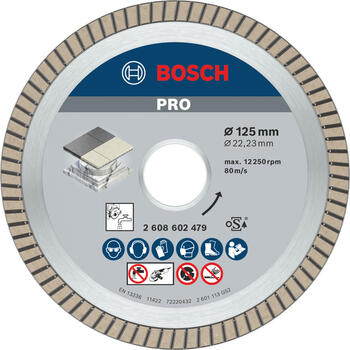 Dimanta grieš. disks *** Flīzēm 125mm;22,23mm, Mazām leņķa slīpmašīnām, marmora zāģiem PRO CERAMIC DIMANTA GRIEZĒJDISKS, 2608602479, BOSCH (2608602479)