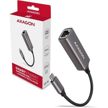 Axagon USB-C адаптер ADE-TRC, 1x RJ-45, 1000 Mbit/s, 1x USB 3.2 Gen 1, Realtek RTL8153, CE, RoHS (ADE-TRC)