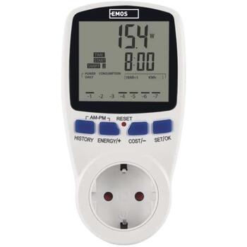 Emos измеритель энергии P5822, 3 680 W, 2 W–3 680 W, 0 kWh–9 999 kWh, 9 999 часов, защита от детей, LED-индикация (P5822)