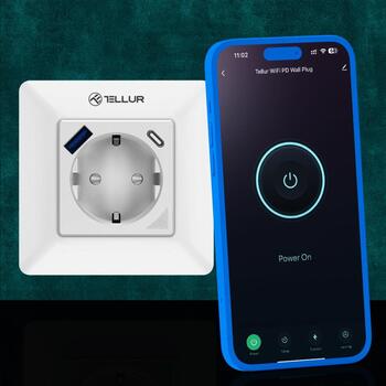 Tellur Умная WiFi Розетка TLL331531, 3600W, 16A, PD20W, USB 18W, мониторинг энергии, белая (TLL331531)