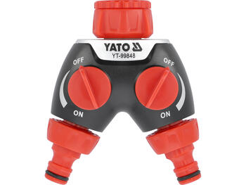 Yato sadalītājs YT-99848, 2 izejas, G3/4 (F), G1 (F), ABS, PP, POM, divu šļūteņu savienojums, neatkarīga plūsmas kontrole (YT-99848)