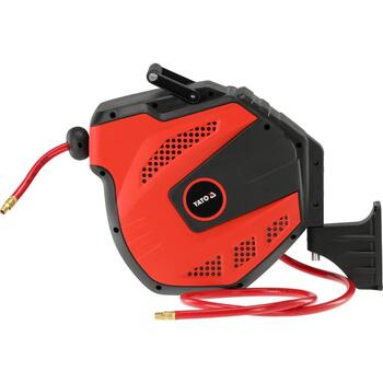 Yato šļūtene rullī YT-24245, 15m, 9.5mm, 2 MPa, G1/4 BSPT, PVC, PP, automātiskā uztīšana, UV izturīga, skrāpējumizturīga (YT-24245)