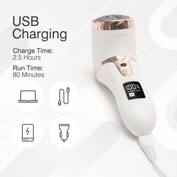Rio Go Smooth электрическая пилка для ног PEDI5-EU/1.1, 3 насадки, 80мин, USB, LED дисплей, IPX6 (PEDI5-EU/1.1)
