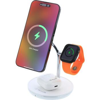 Tellur 3in1 MagSafe беспроводное зарядное устройство для стола TLL151391, PD 9V/3A, 12V/2.5, 15V/2A, 30W макс, 15W iPhone (TLL151391)