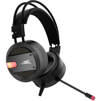Baracuda Наушники CONCH-B, 307g, Черный, 118dB, 32Ω, 2.15m, 20Hz-20KHz, Накладные, Синяя LED подсветка (CONCH-B)