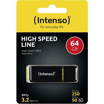 Intenso USB флеш-накопитель 3537490 64 ГБ, Скорость чтения 250 МБ/с, Скорость записи 50 МБ/с, USB 3.2 Gen 1, Черный, Желтый (3537490)