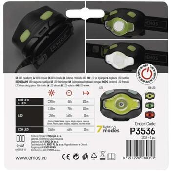 Emos Фонарь P3536, 220 лм, 100 м, 3x AAA, ABS пластик, IP43, 7 режимов, люминесцентный переключатель (P3536)