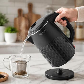 Brock WK 0618 BK elektriskā tējkanna, 1,8 l, 1500 W, nerūsējošais tērauds, 360° pamatne, automātiska izslēgšanās (WK 0618 BK)