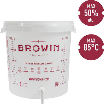 Browin fermentācijas tvertne 340464, 30L, polipropilēns bez BPA, ar krānu, 2 gaisa slūžas, 2 aizbāžņi, 2 caurules (340464)