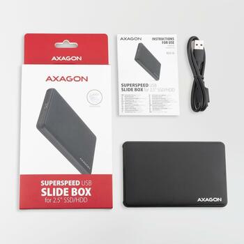 Axagon HDD корпус EE25-SL USB 3.2 Gen 1, 130 x 82 x 16 мм, 0.52 м кабель, черный (EE25-SL)