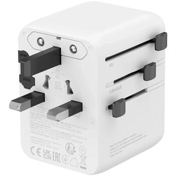 Kompakts ceļojumu lādētājs ar 70 W maksimālo jaudu un savietojamību EU UK US AUS kontaktligzdām OnTour 70 EU UK US AUS 70W Balts CNS-TA70W1006W CANYON (CNS-TA70W1006W)