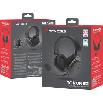 Genesis spēļu austiņas Toron 301 NSG-2160, vadu, 3.5mm, 32 Ohm, 20-20000 Hz, mikrofons, melnas (NSG-2160)