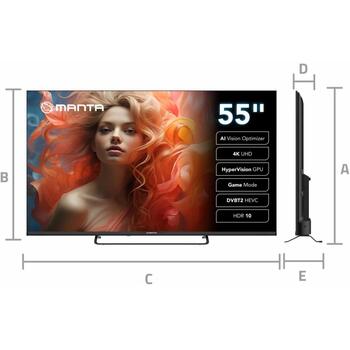 Manta televizors 55LUV125E, 55 collas, 3840 x 2160, 3 HDMI, 2 USB, 60 Hz, 10 W, HDR 10, Dolby Digital Plus, viesnīcas režīms (55LUV125E)