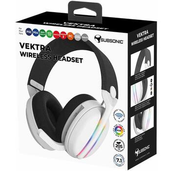 Subsonic Vektra bezvadu austiņas SA5717-2, 205g, balta, bezvadu, virs ausīm, iebūvēts mikrofons, skaļuma regulētājs (SA5717-2)