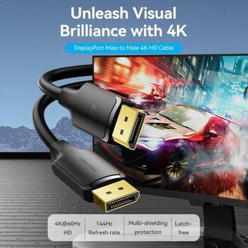 Vention кабель DisplayPort мужской к мужскому HAKBG 1.5м 4K черный 30 AWG 21.6 Gbit/c 240 Гц 3840 x 2160 (HAKBG)