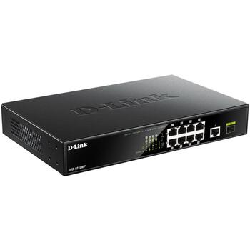 D-Link DGS-1010MP коммутатор, 8xPoE+ 10/100/1000, 1xGbE, 1xSFP, 125W, 20Gbps, 1U, без вентилятора (DGS-1010MP/E)