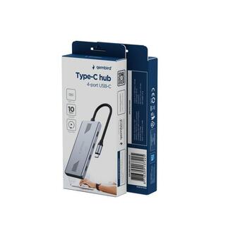 Gembird USB centrmezgls UHB-CM-U310-C4-01 4 porti USB-C 3.2, metāla dizains, 10 Gbps (UHB-CM-U310-C4-01)