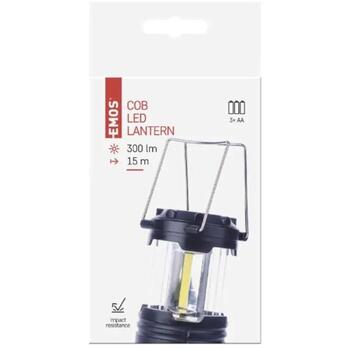 Emos COB LED кемпинговый фонарь P4006, 300 лм, 3x AA, черный, пластик, 5 ч, 15 м, 1 режим (P4006)