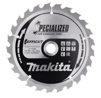 T.C.T. Zāģripa kokam 190X20X1,85mm 10° T25 EFFICUT E-11140 MAKITA® (E-11140)