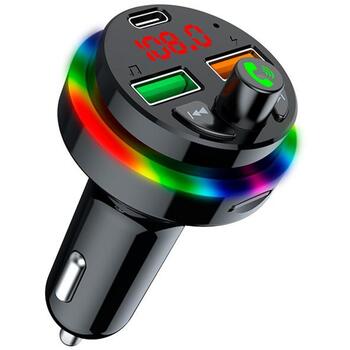 Tracer CarSynk Transmiter FM BT TRACAU47754, 25W USB-C, 2xUSB-A 5V/3.1A, LED displejs, MicroSD karšu lasītājs, RGB apgaismojums (TRACAU47754)
