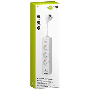 Goobay удлинитель 41264, 3 розетки, 1.5 м, AC 230 V, AC 250 V, 3680 W, 2 x USB (41264)