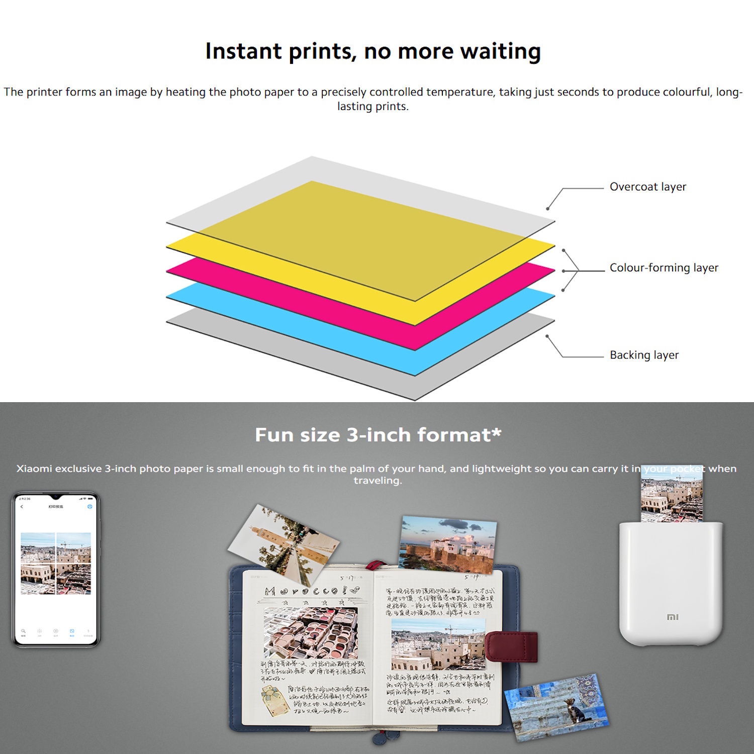 Fotopapīrs ar 20 loksnēm 2×3-inch (50×76 mm) izmērā, paredzēts Mi Portable Photo Printer drukai Mi Portable Photo Printer Paper 20 sheets White TEJ4019GL Xiaomi (TEJ4019GL)