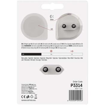 Emos LED ночник P3314, P3314, 53 × 53 × 60 мм, 0,2 Вт, 230 В/50 Гц, теплый белый, 5 лм, автоматический, фото датчик (P3314)