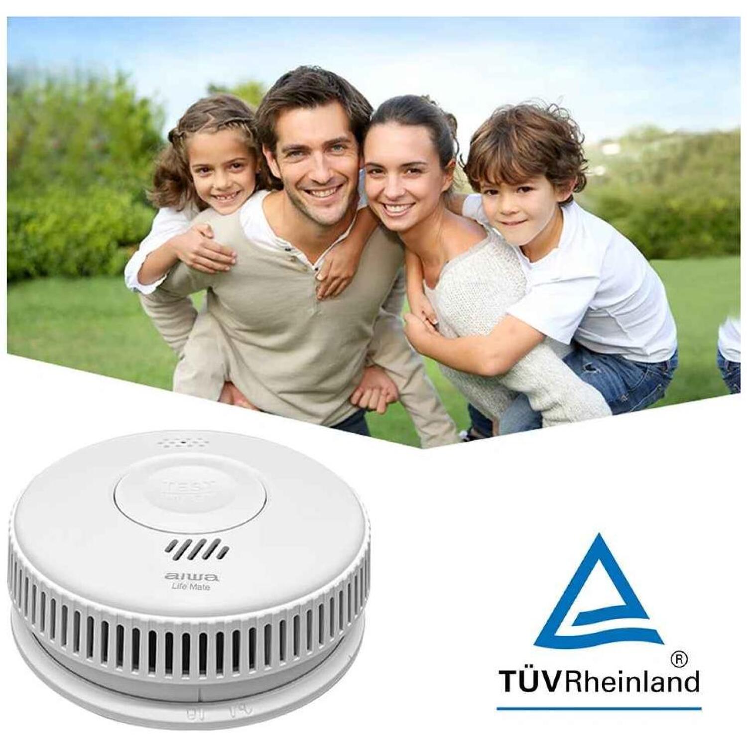 Aiwa dūmu detektors S100A-AA, 85 dB, fotoelektriskais sensors, LED indikators, TÜV Rheinland, balts (S100A-AA)