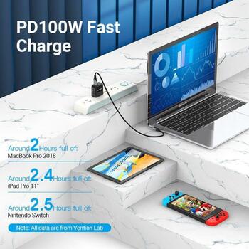 Vention CABLE USB-C TO USB-C R.ANGLE TAKHF, 1м, 5A, 480Mbps, 90° дизайн, нейлоновая оплетка (TAKHF)