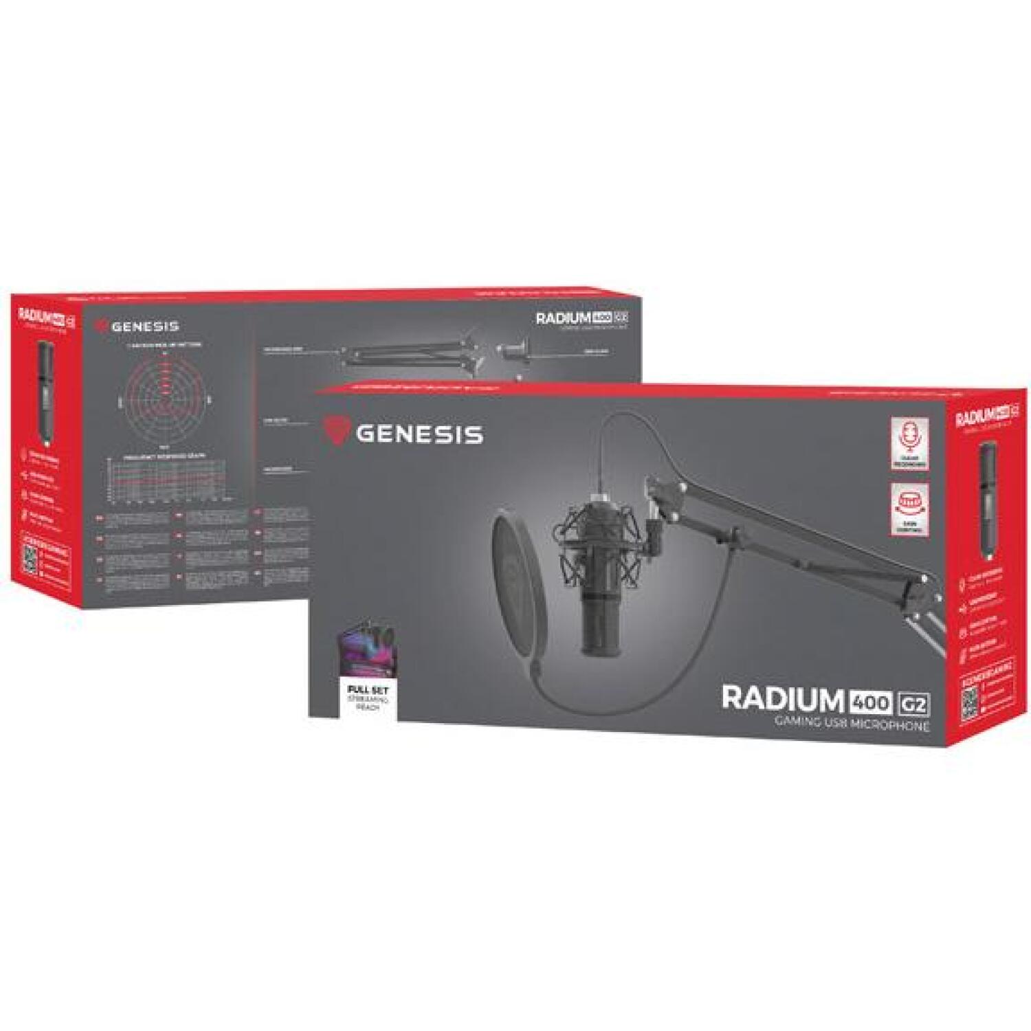 Genesis студийный микрофон Radium 400 G2 NGM-2285, USB, -29 dB, 20 - 20000 Hz, 192 kHz, 24 бит, кардиоида, металл (NGM-2285)