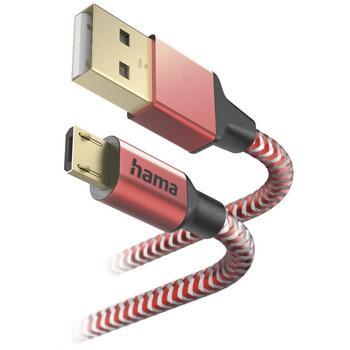 Hama USB kabelis 00201556, 1.5m, sarkans, USB 2.0, Mikro-USB, USB Type-A, 3A, 480Mbit/s, Quick Charge (00201556)