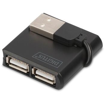 Digitus USB centrmezgls DA-70217, 4x USB 2.0, 480 Mb/s, melns, kompakts, galda (DA-70217)