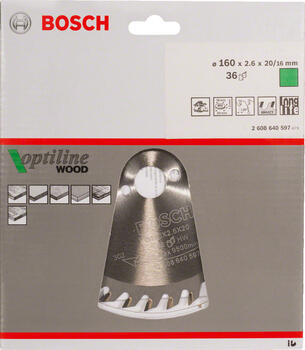 Ripzāģa disks 160x20/16mm Optiline Wood, Rokas ripzāģiem PRO WOOD RIPZĀĢA ASMENS, 2608640597, BOSCH (2608640597)